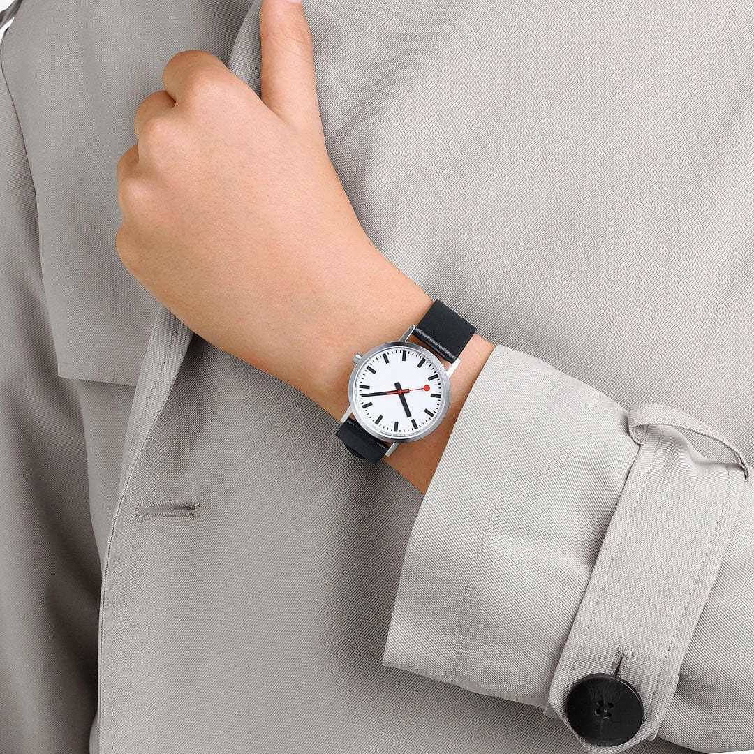 Classic, Brushed Steel, 36 mm, Black Vegan Watch