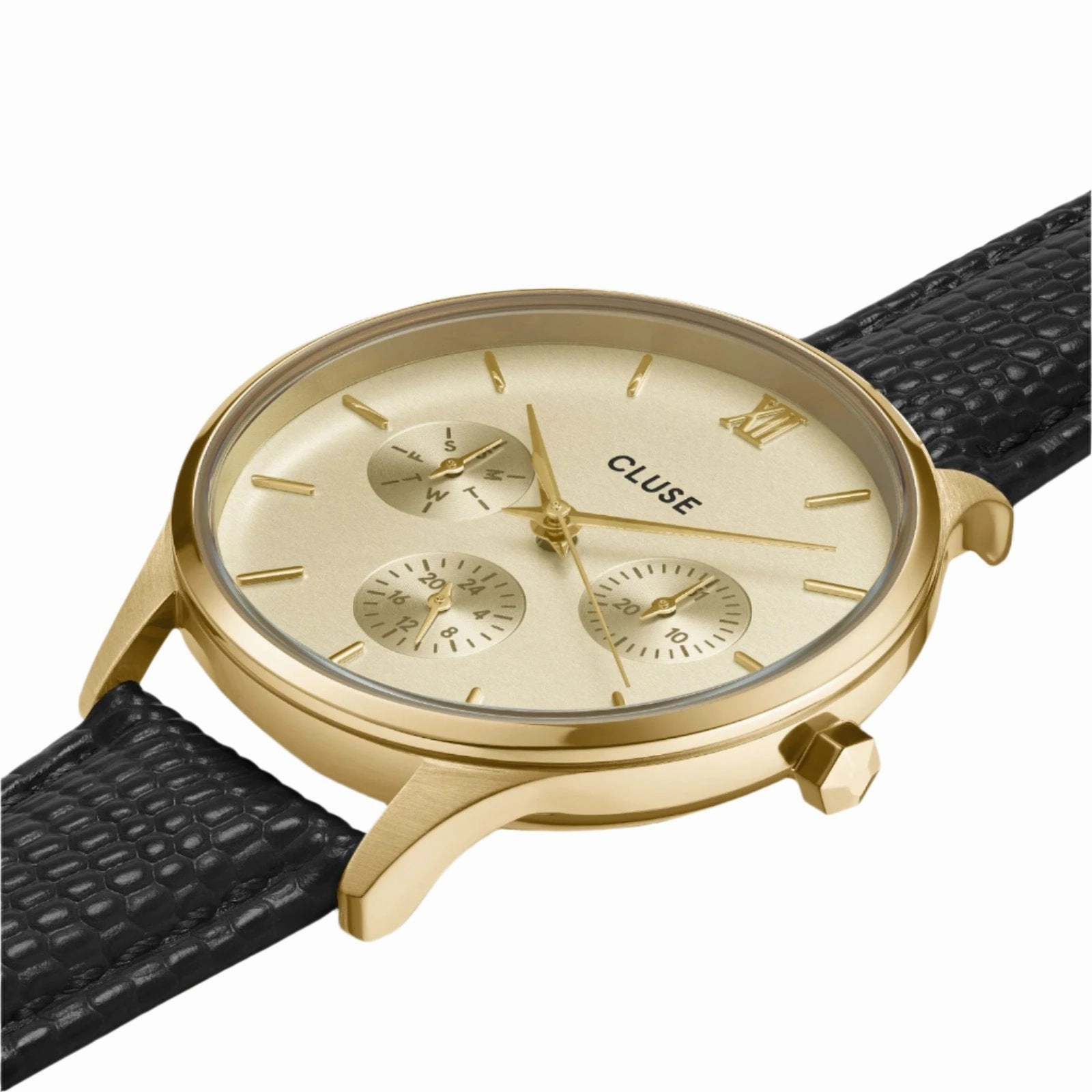 CLUSE Minuit Multifunction Black Lizard Gold Watch CW10705