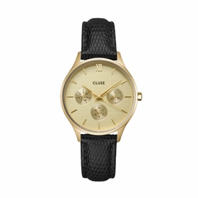 CLUSE Minuit Multifunction Black Lizard Gold Watch CW10705