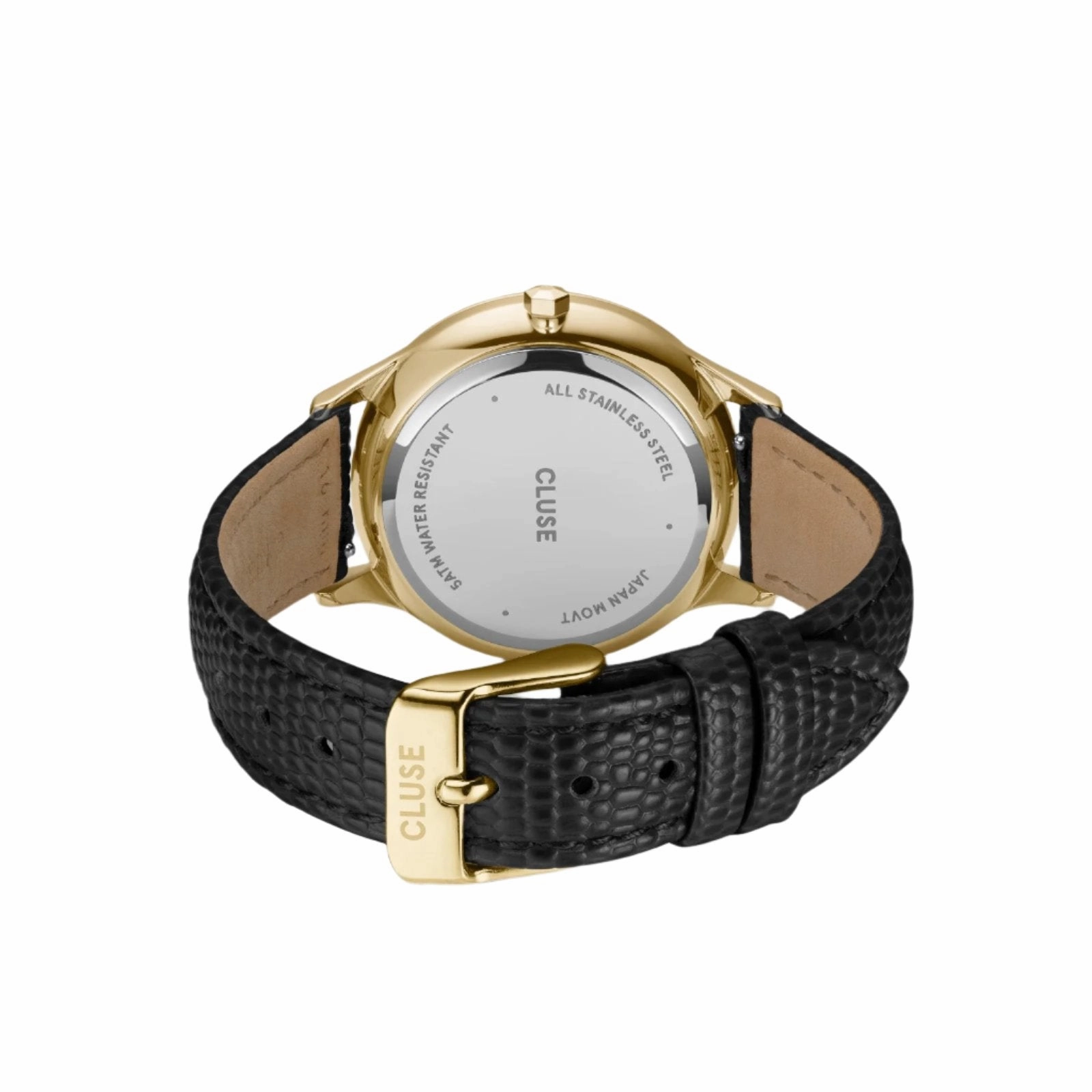 CLUSE Minuit Multifunction Black Lizard Gold Watch CW10705