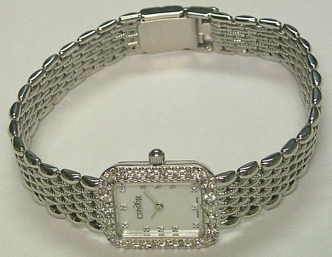 Condor 14kt Solid White Gold & Diamond Womens Luxury Swiss Watch MOP Dial 14k