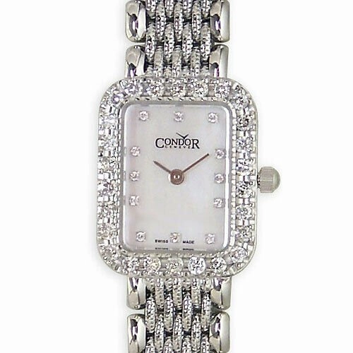 Condor 14kt Solid White Gold & Diamond Womens Luxury Swiss Watch MOP Dial 14k