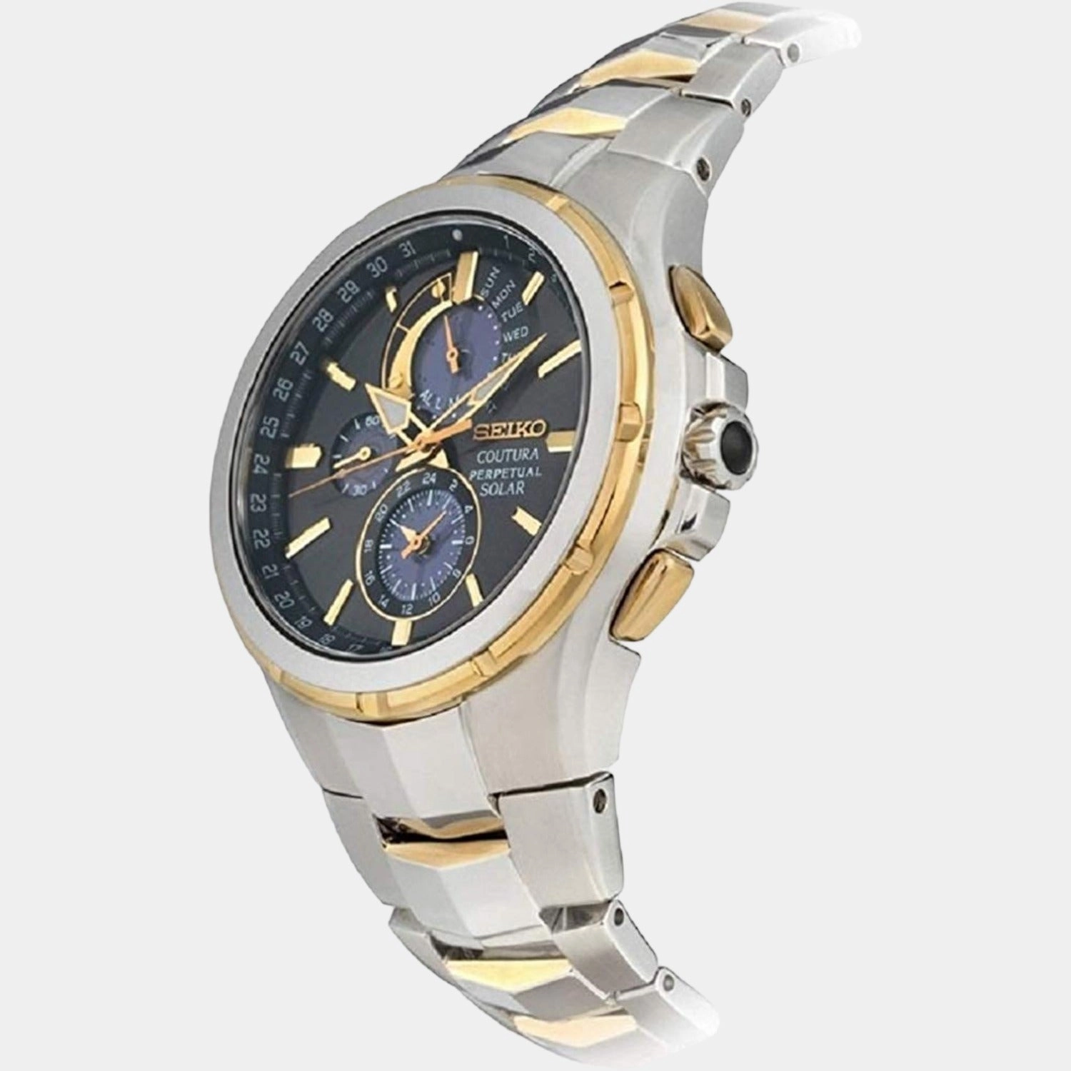 Coutura Men Solar Black Dial Chronograph Stainless Steel Watch SSC376P9