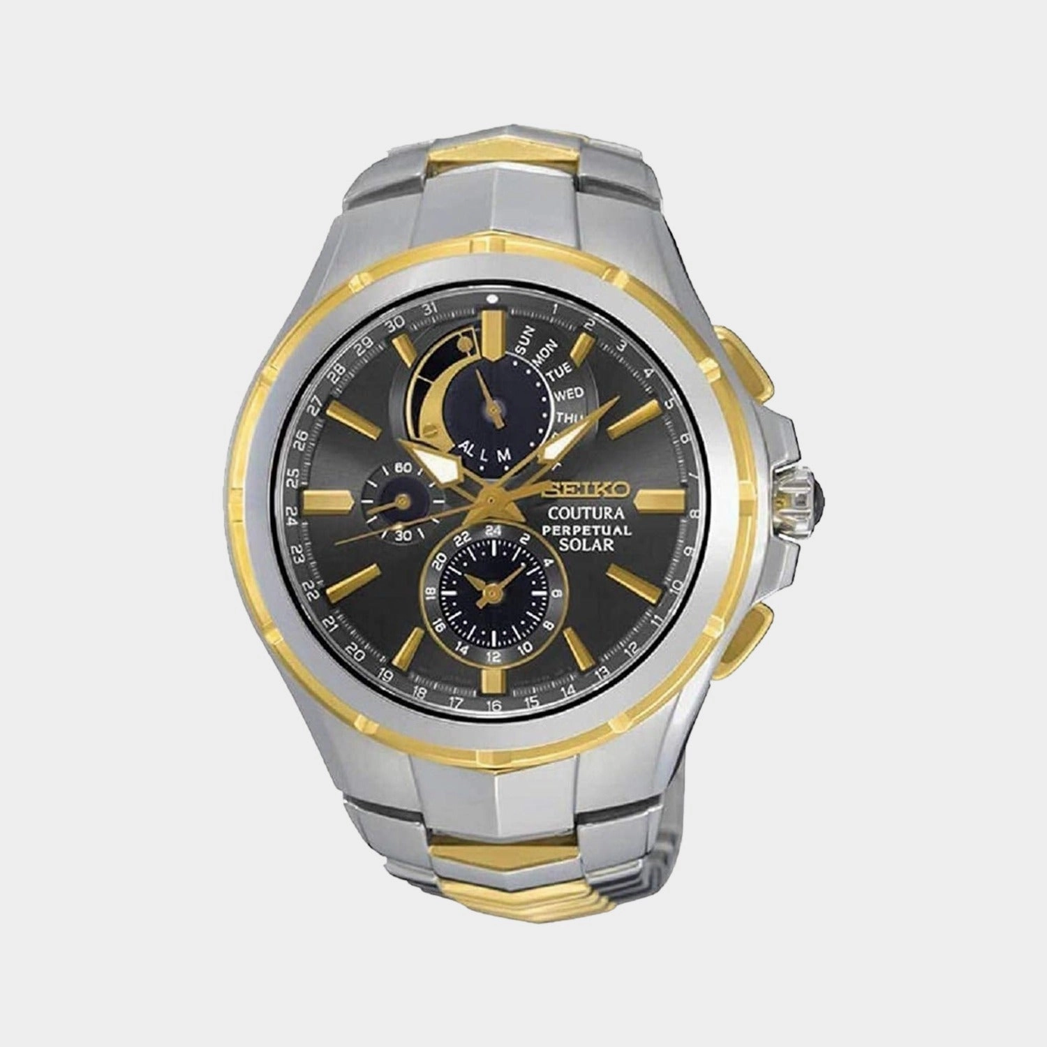 Coutura Men Solar Black Dial Chronograph Stainless Steel Watch SSC376P9