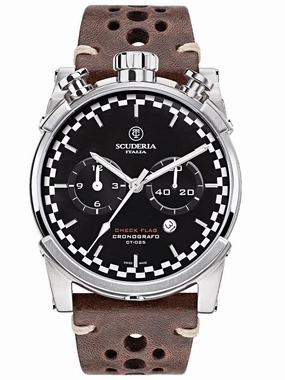 CT Scuderia BULLET HEAD CHEQUERED FLAG Brown Swiss Made Mens Watch CWEH00119