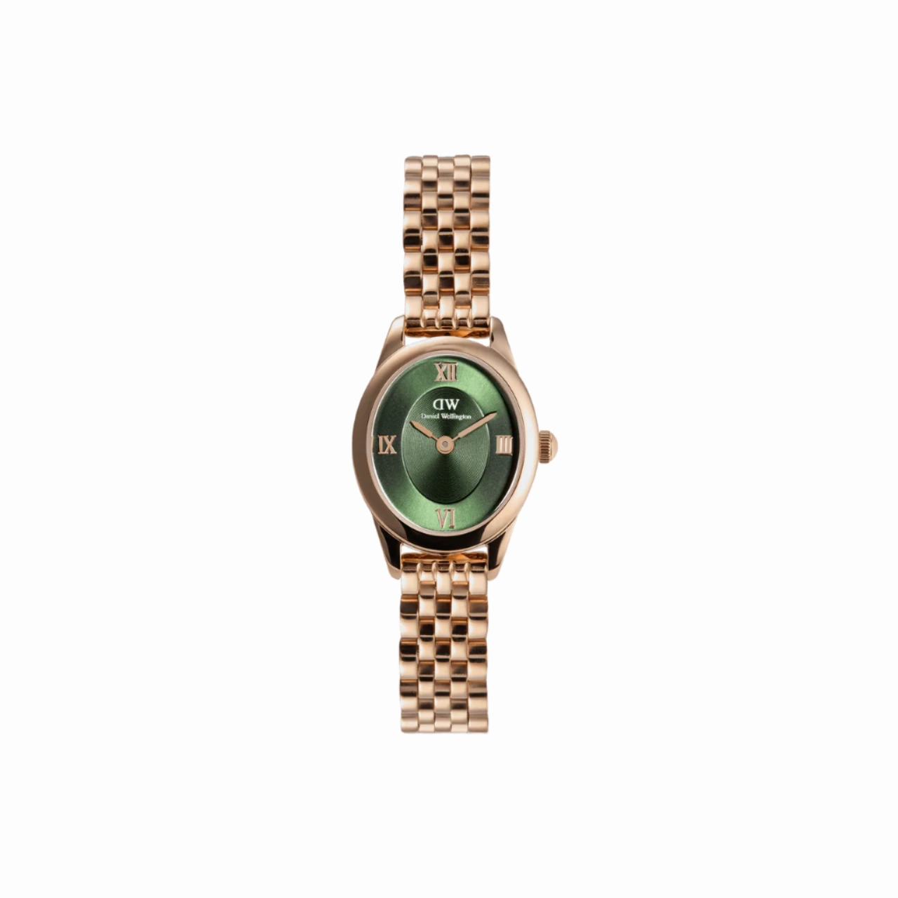 Daniel Wellington Ophelia Mini Beans Link Rose Gold Emerald Dial Watch DW00100806