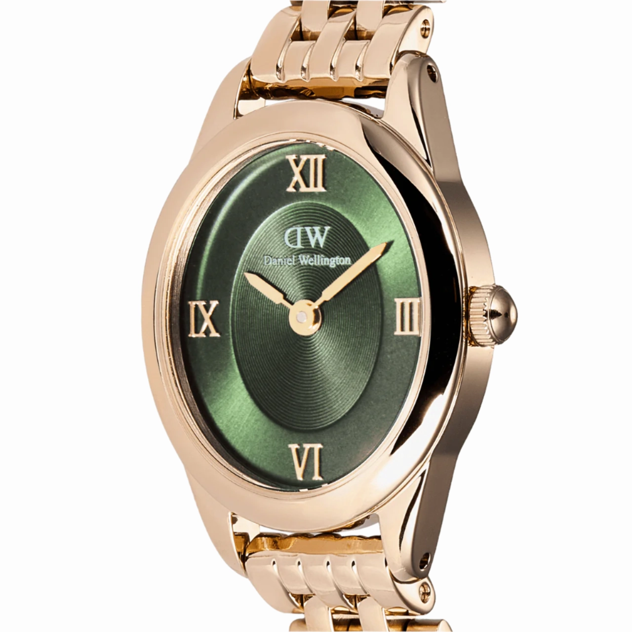 Daniel Wellington Ophelia Mini Beans Link Rose Gold Emerald Dial Watch DW00100806
