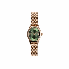 Daniel Wellington Ophelia Mini Beans Link Rose Gold Emerald Dial Watch DW00100806