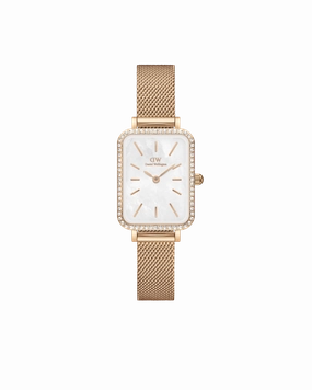 Daniel Wellington Quadro 20x26 Bezel Mesh White Mother of Pearl Rose Gold Watch