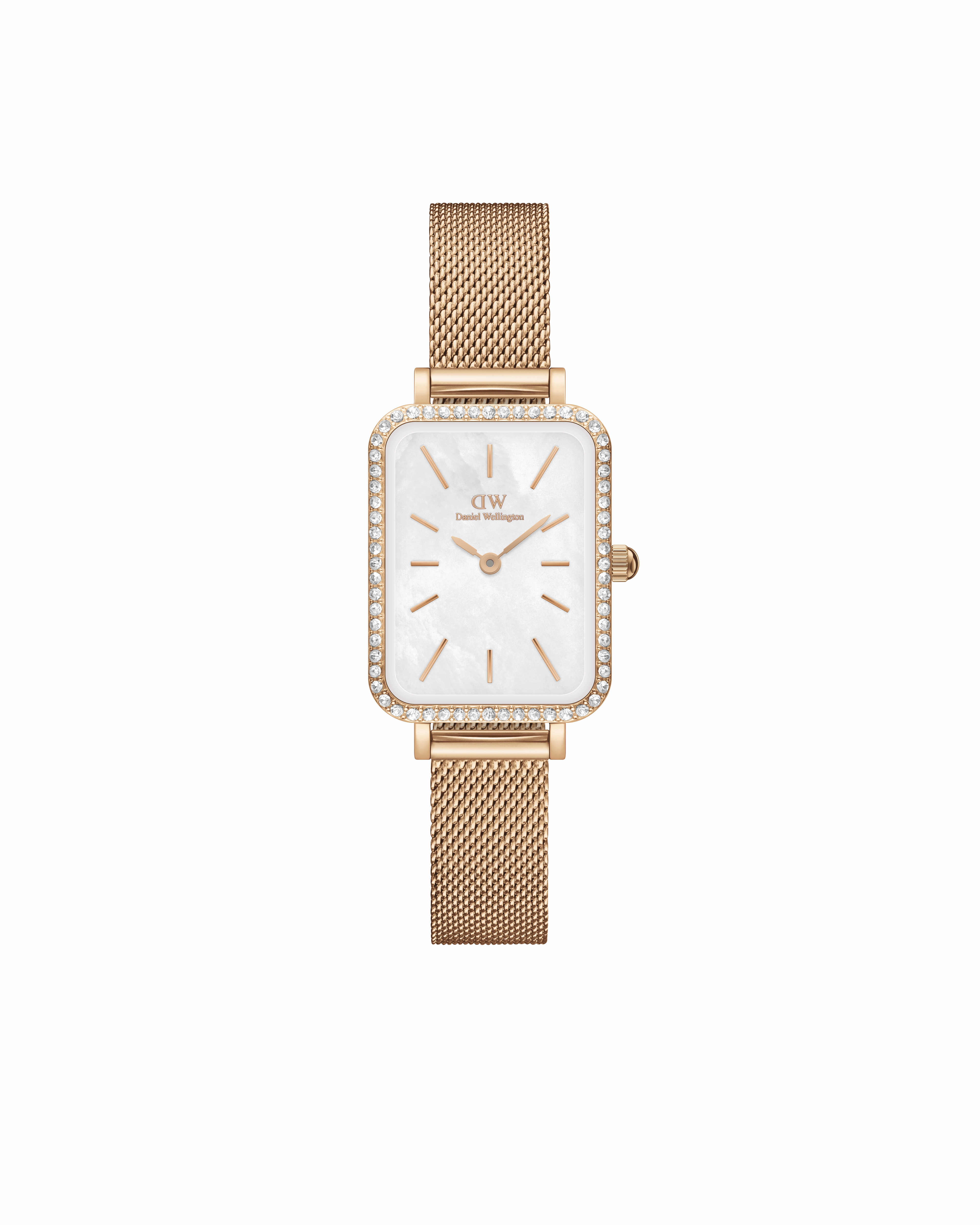 Daniel Wellington Quadro 20x26 Bezel Mesh White Mother of Pearl Rose Gold Watch