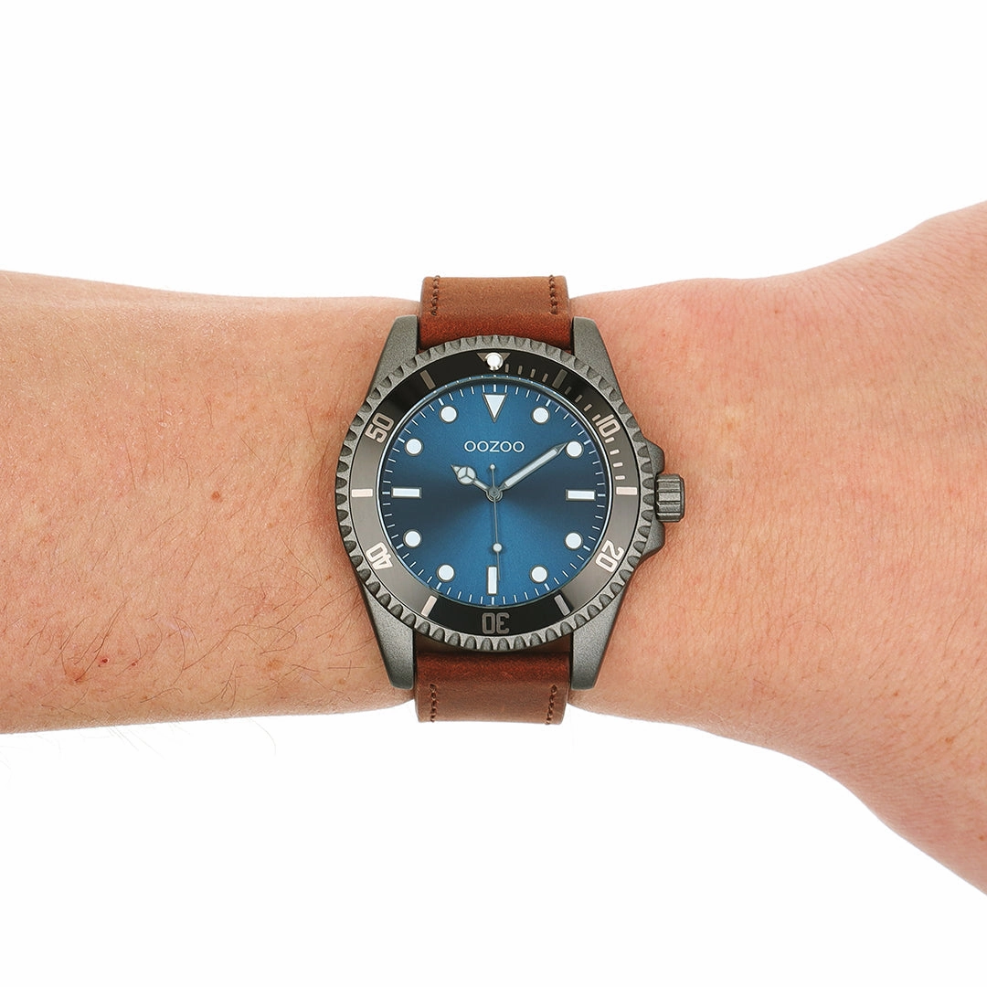 Dark grey OOZOO watch with brown leather strap - C11116