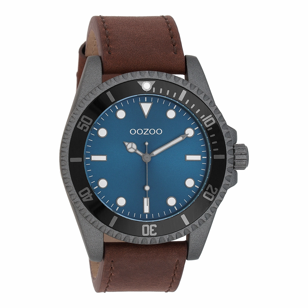 Dark grey OOZOO watch with brown leather strap - C11116