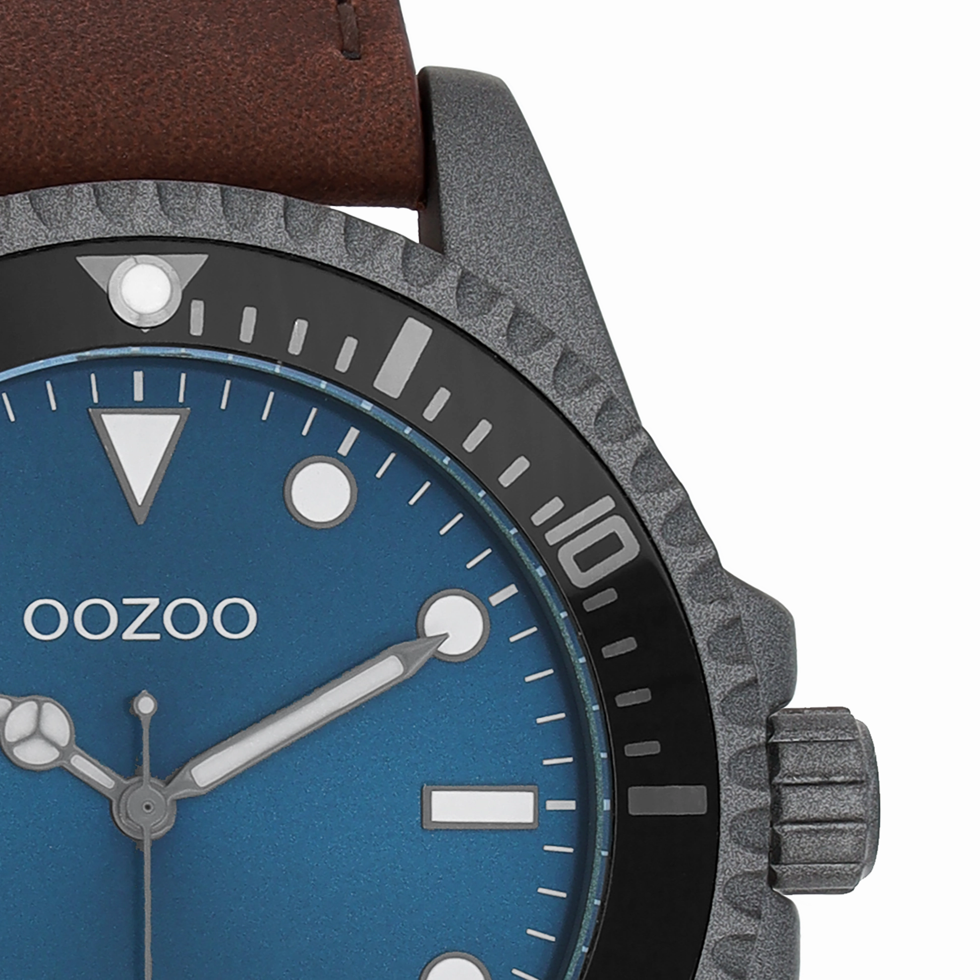 Dark grey OOZOO watch with brown leather strap - C11116