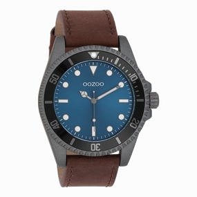 Dark grey OOZOO watch with brown leather strap - C11116