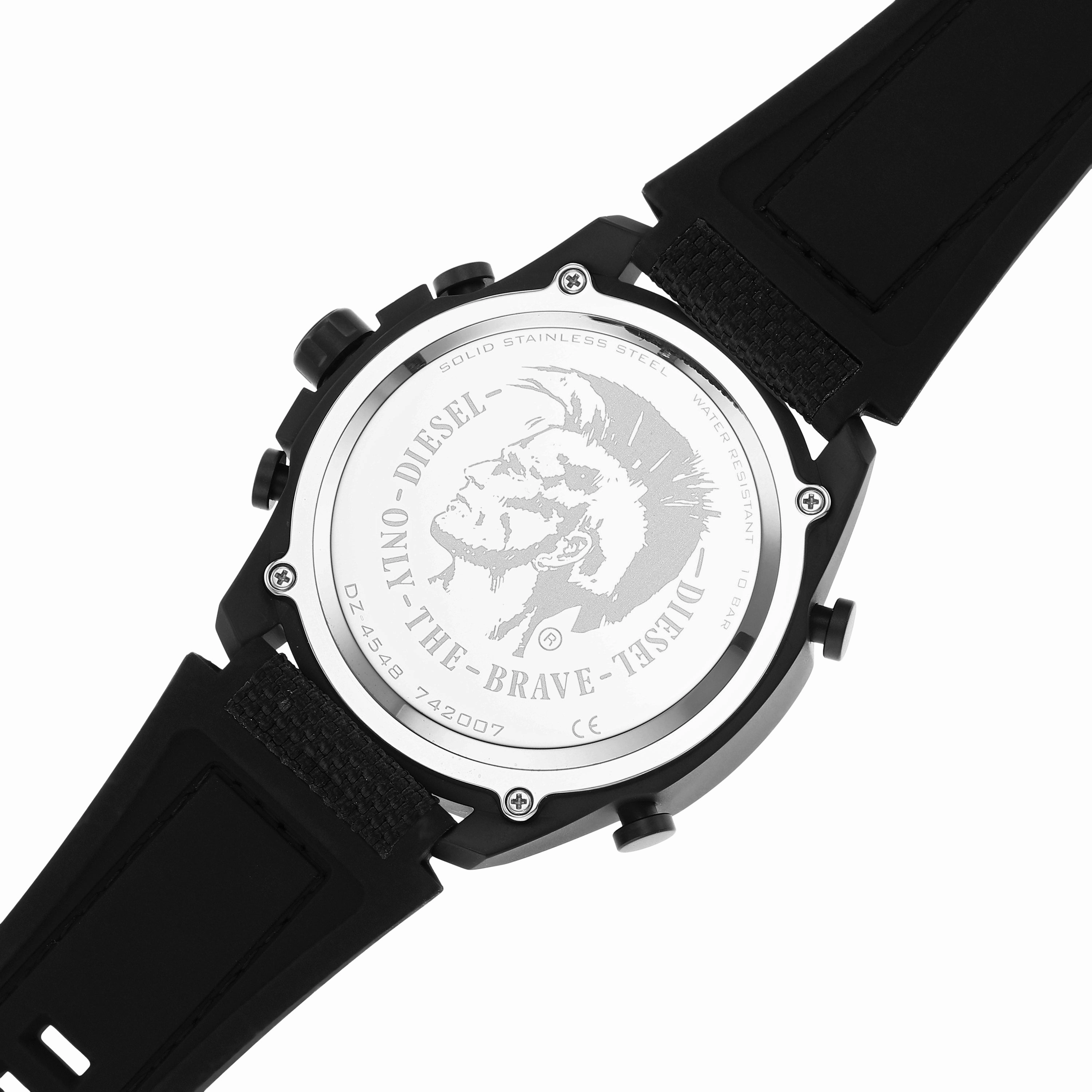 Diesel Mega Chief Multicolor Dial Analog-Digital Watch with Black Nylon and Silicone Strap DZ4548