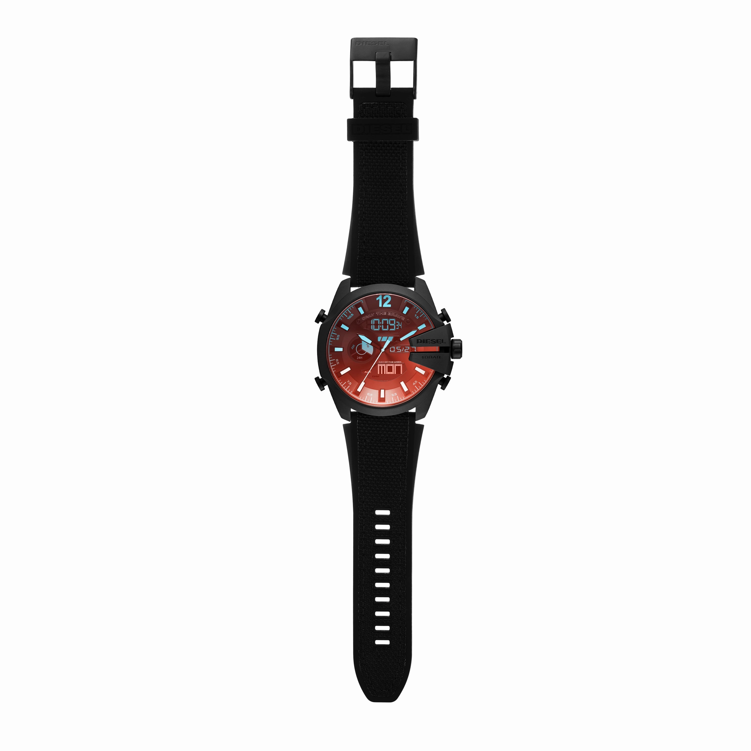 Diesel Mega Chief Multicolor Dial Analog-Digital Watch with Black Nylon and Silicone Strap DZ4548