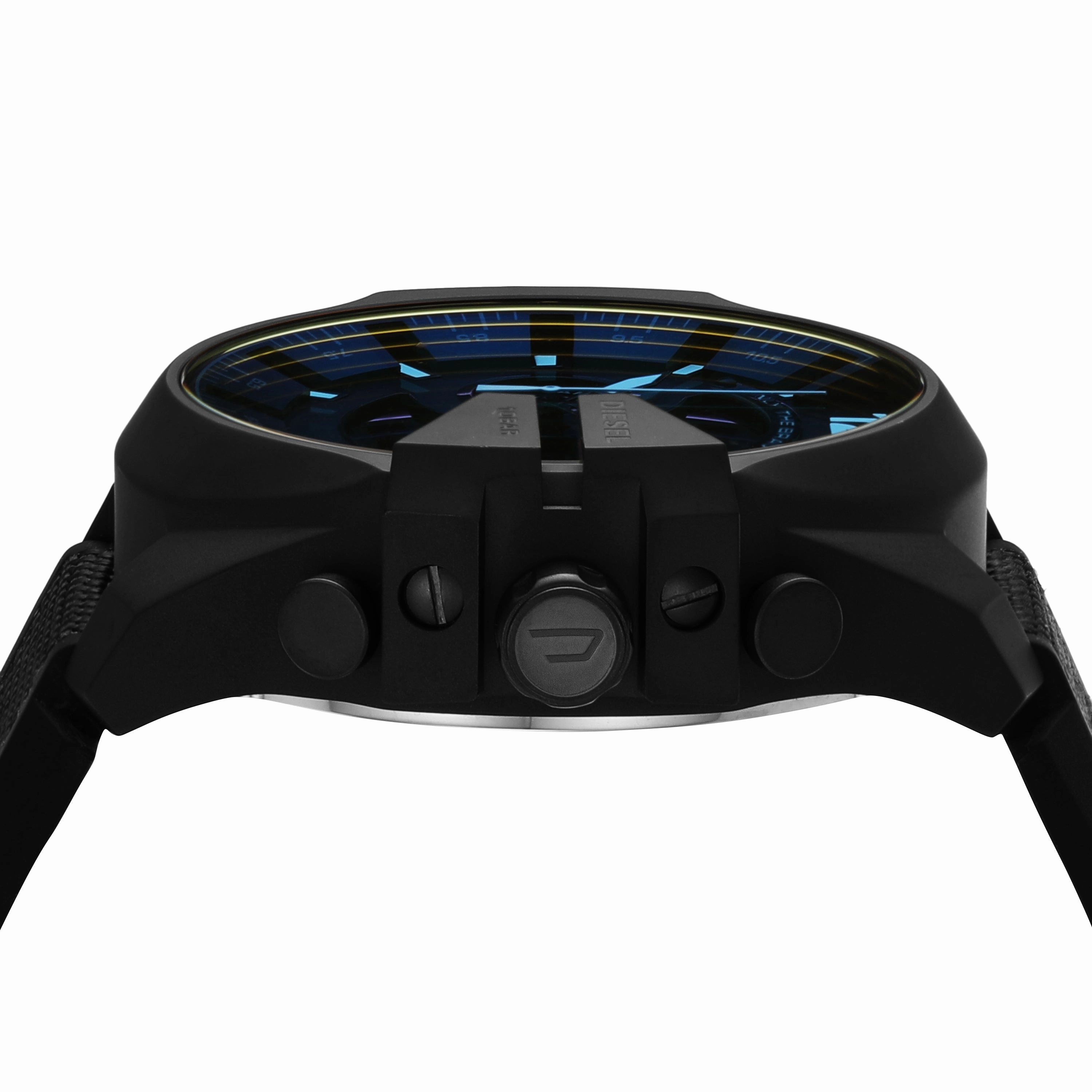 Diesel Mega Chief Multicolor Dial Analog-Digital Watch with Black Nylon and Silicone Strap DZ4548