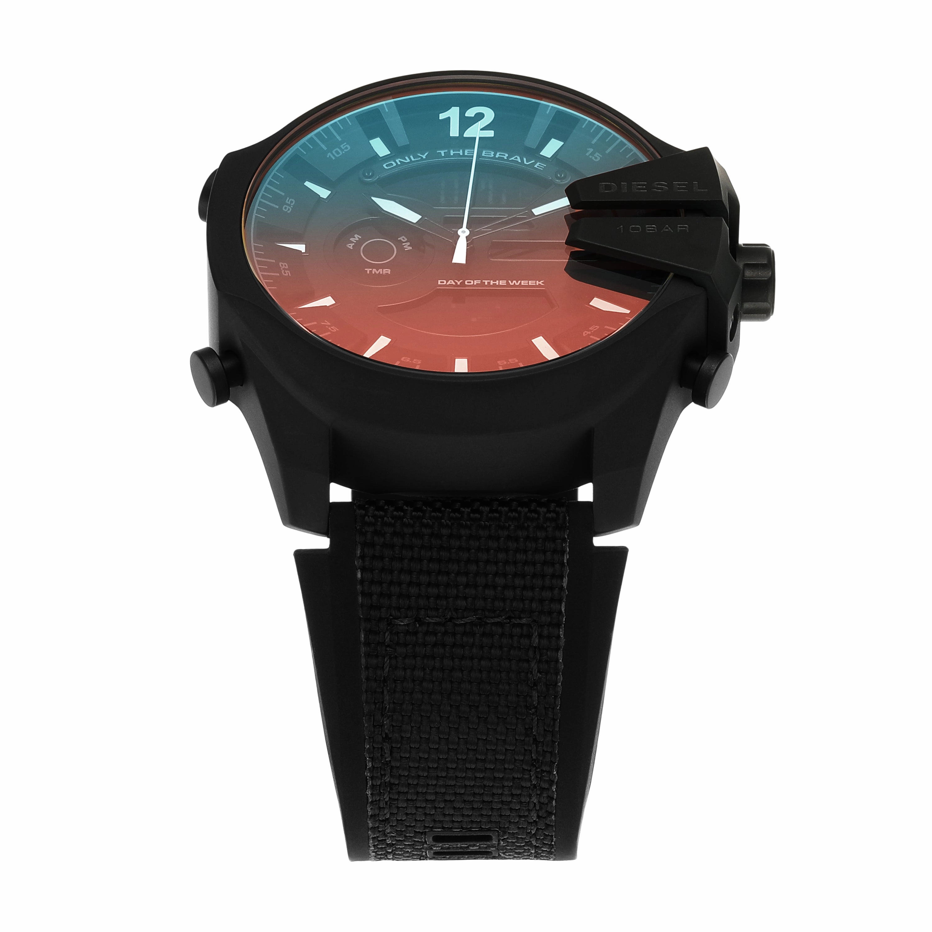 Diesel Mega Chief Multicolor Dial Analog-Digital Watch with Black Nylon and Silicone Strap DZ4548