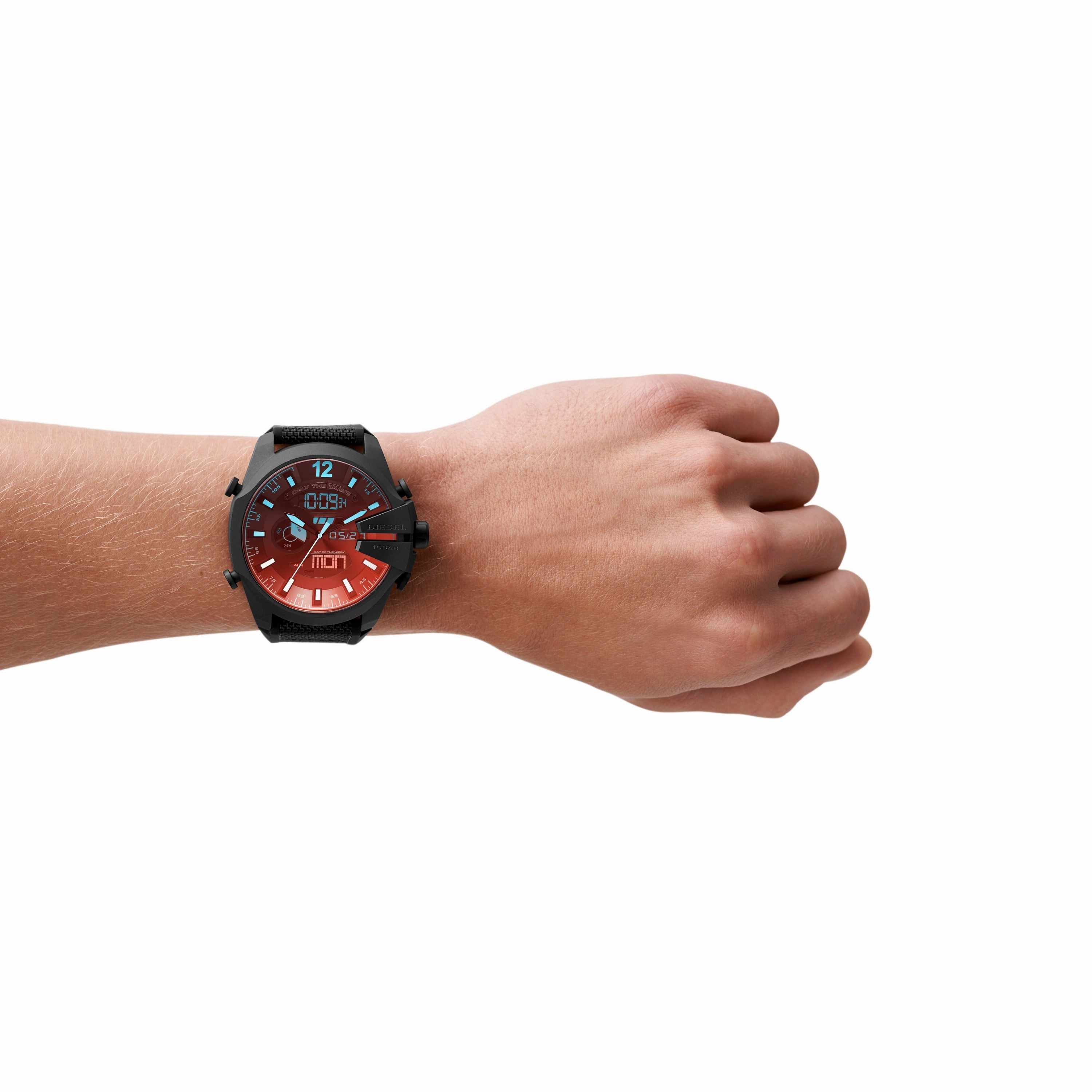 Diesel Mega Chief Multicolor Dial Analog-Digital Watch with Black Nylon and Silicone Strap DZ4548