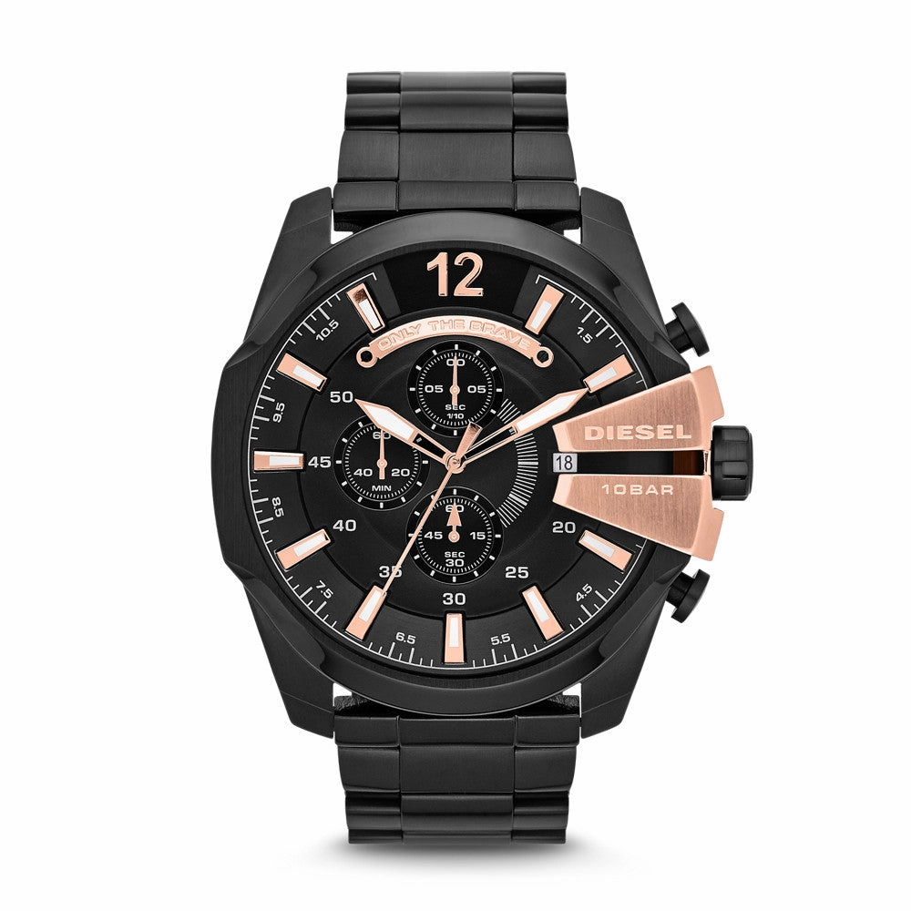 Diesel Men's Mega Chief Chronograph Black Stainless Steel Watch DZ4309