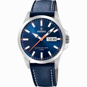 Elegant Festina F20358/3 Men's Watch with Classic Blue Leather Strap and Steel Case