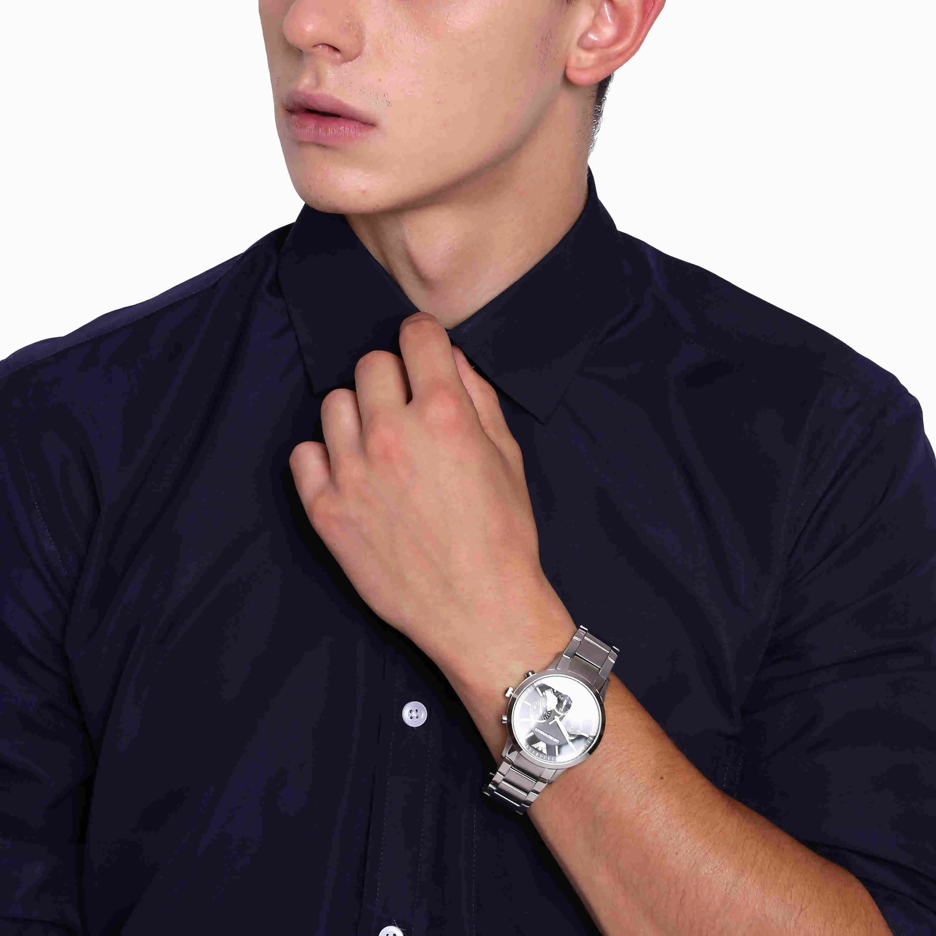 Emporio Armani Silver-Tone Chronograph Watch AR2434
