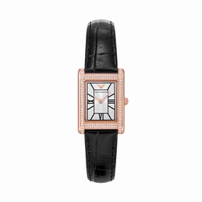 Emporio Armani Two-Hand Silver Dial Black Leather Strap Watch AR11624