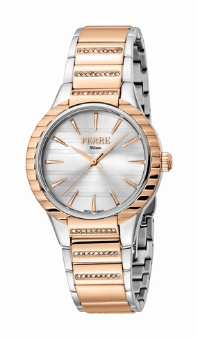Ferre Milano Ladies Silver Dial SS MB.middle links in RG. Watch