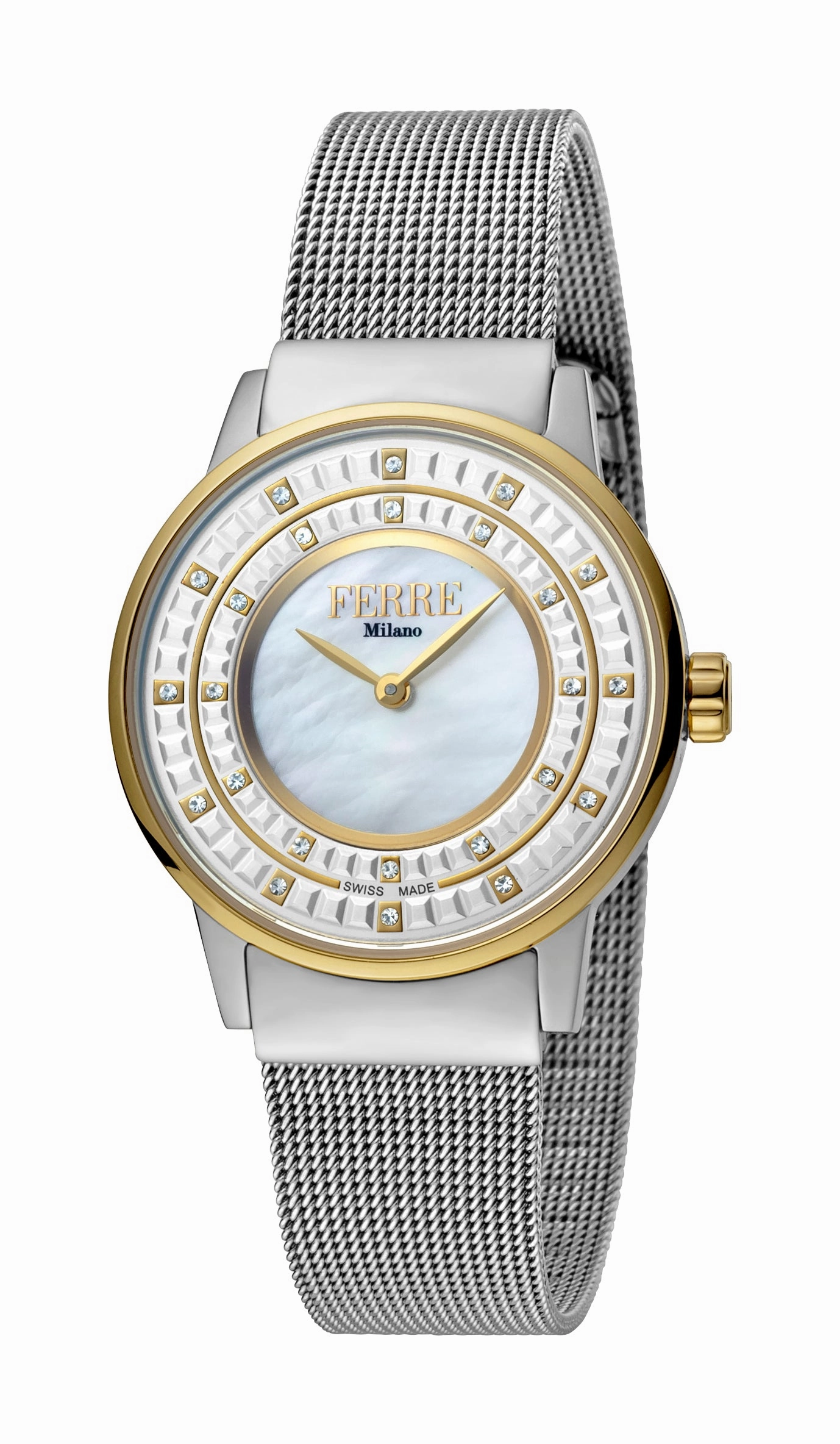 Ferre Milano Ladies Silver Dial SS Mesh / GP Watch
