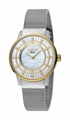 Ferre Milano Ladies Silver Dial SS Mesh / GP Watch