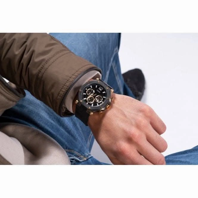 Gents Edge Genuine leather Silicone Gunmetal Watch GW0492G1
