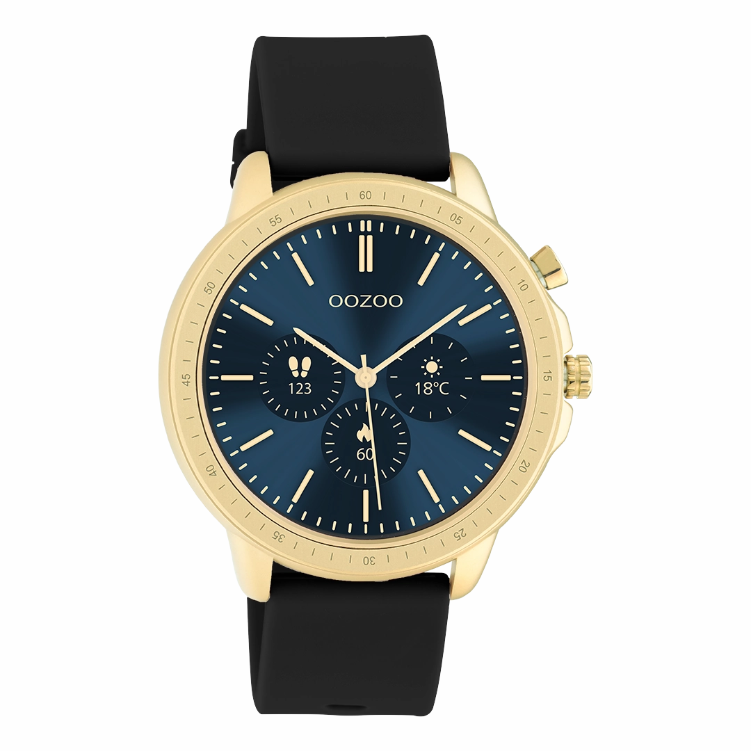 Gold coloured OOZOO smartwatch with black rubber strap - Q00301