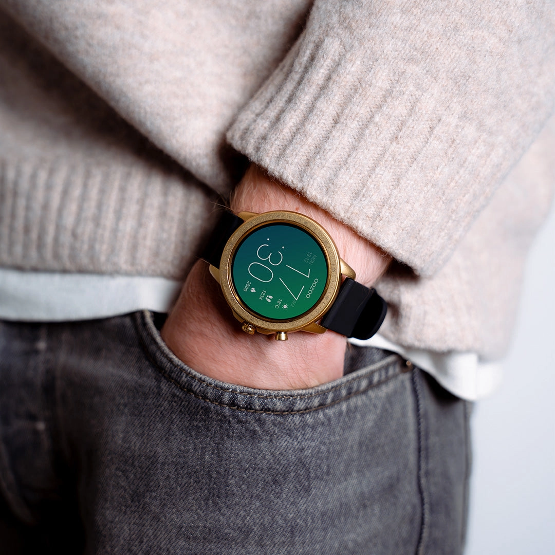 Gold coloured OOZOO smartwatch with black rubber strap - Q00301