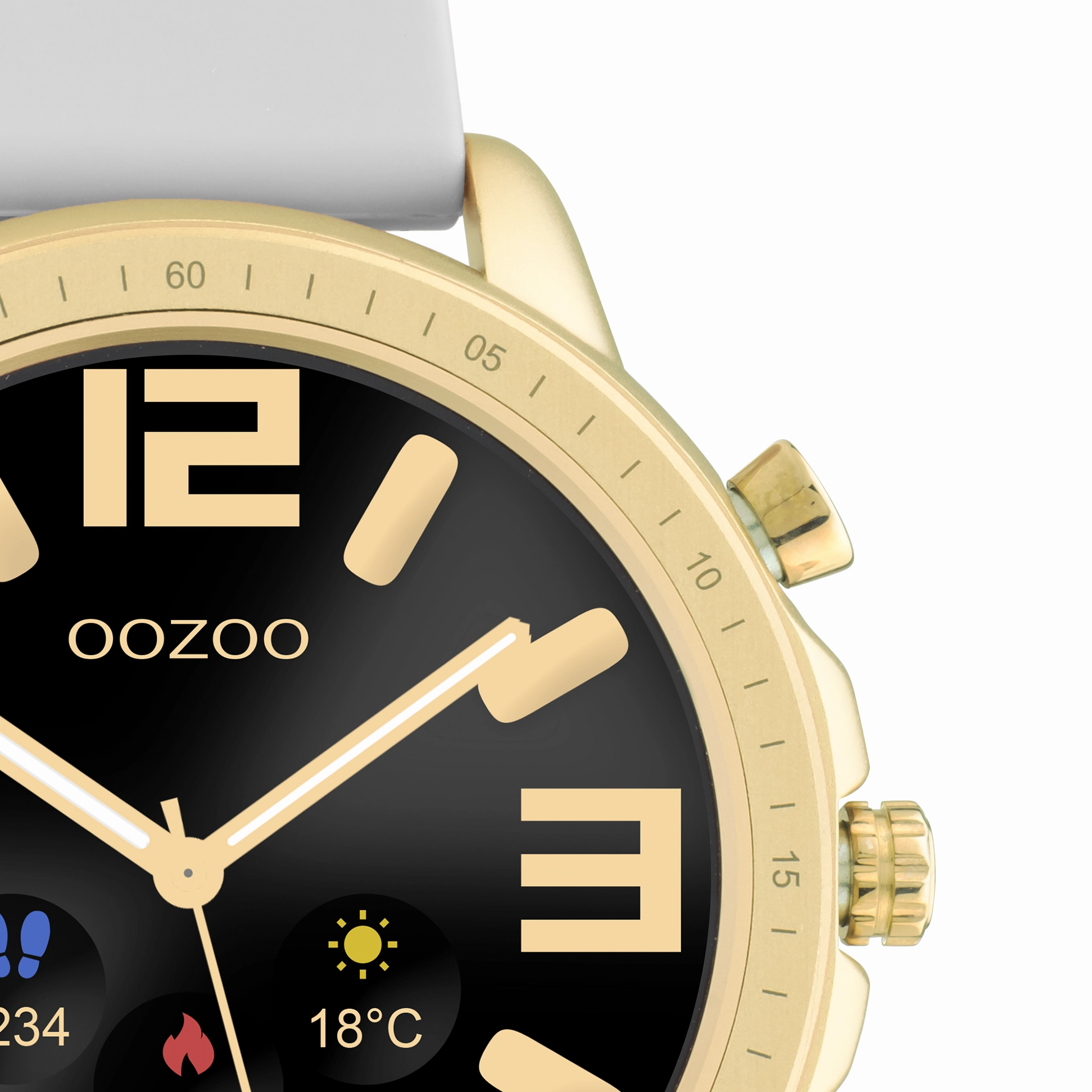 Gold coloured OOZOO smartwatch with stone grey rubber strap - Q00317