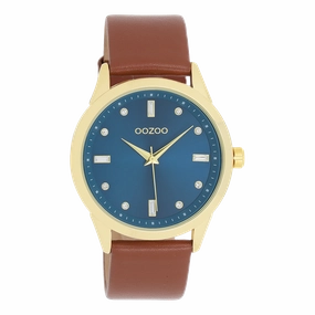 Gold coloured OOZOO watch with brown leather strap - C11438