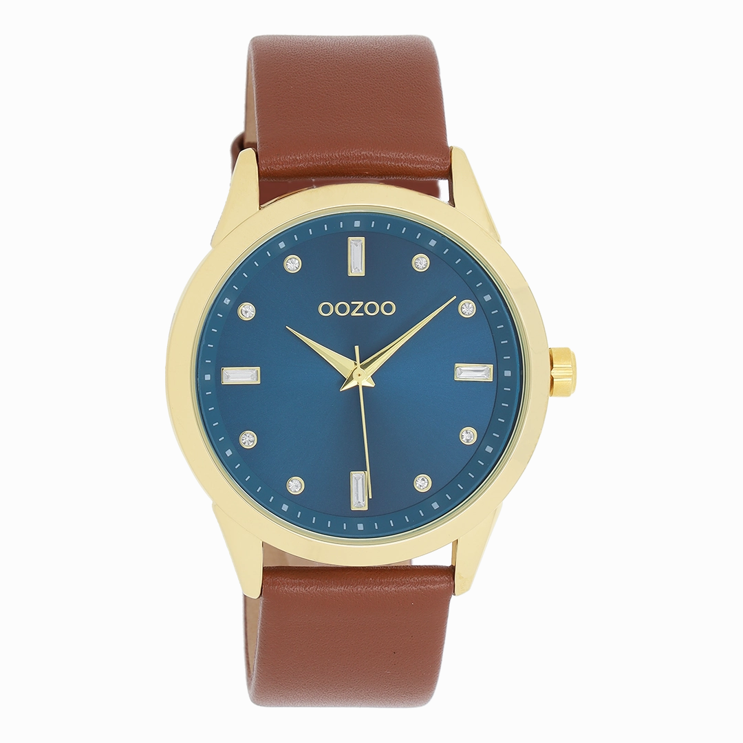 Gold coloured OOZOO watch with brown leather strap - C11438