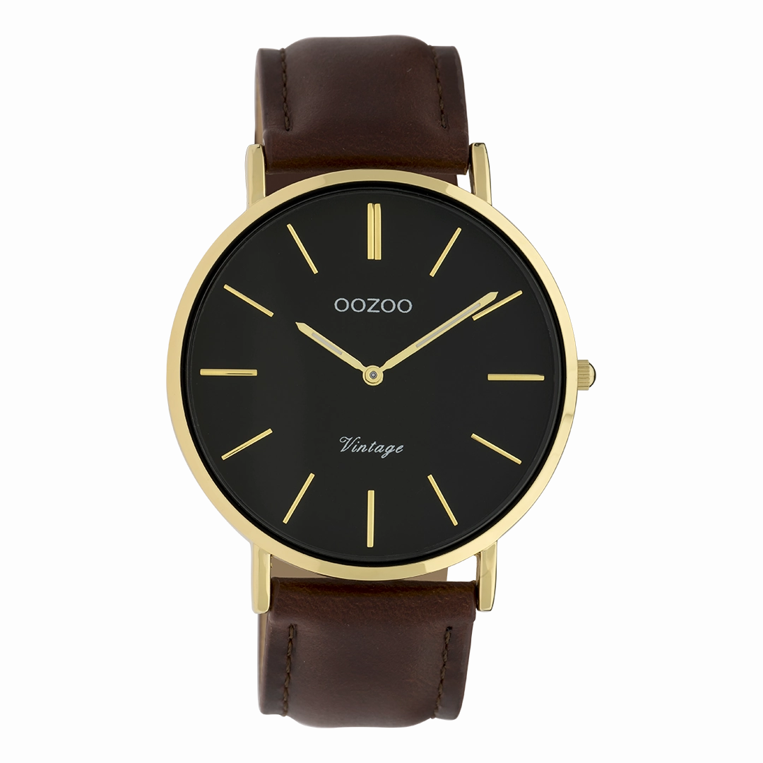 Gold coloured OOZOO watch with brown leather strap - C9833