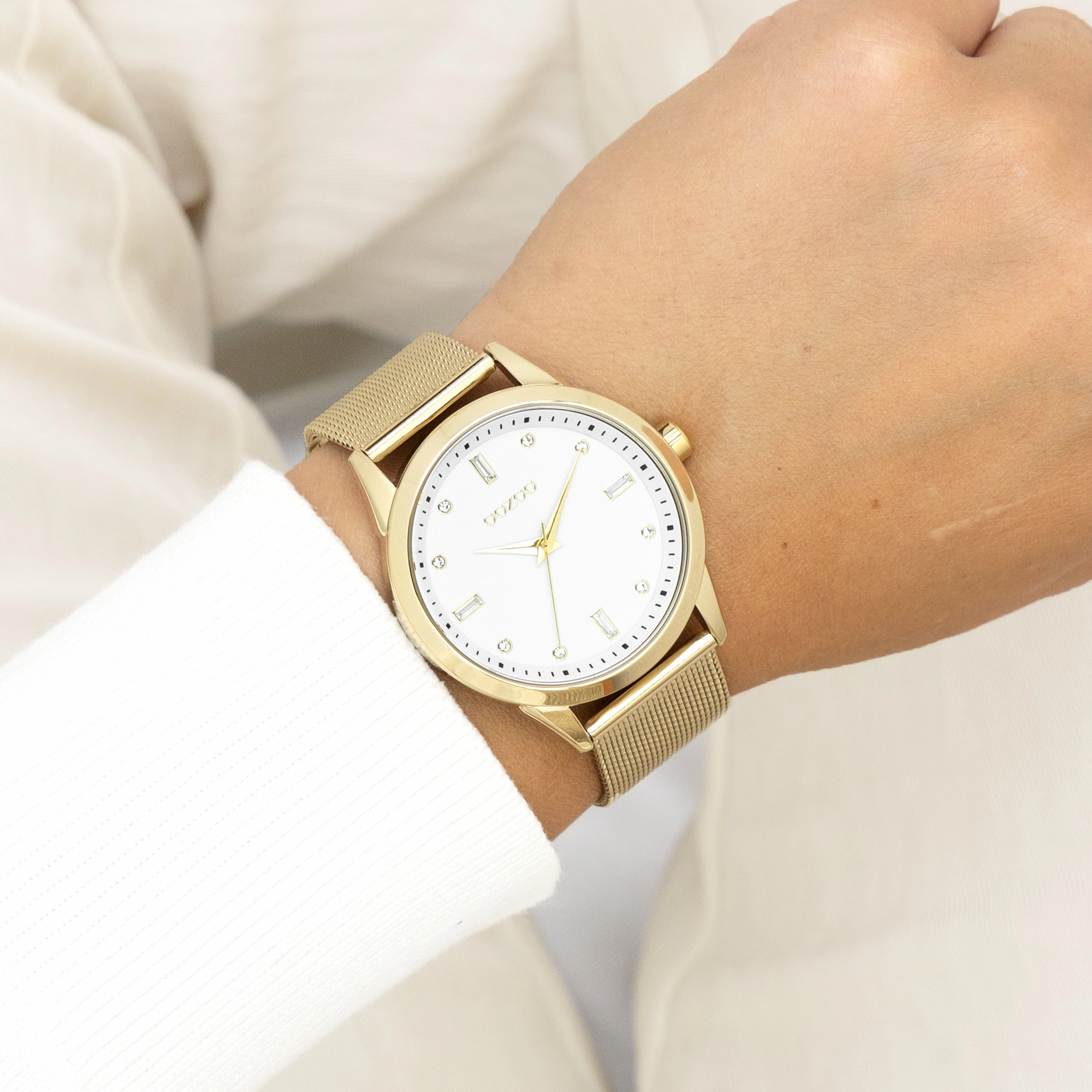 Gold coloured OOZOO watch with metal mesh bracelet - C11282