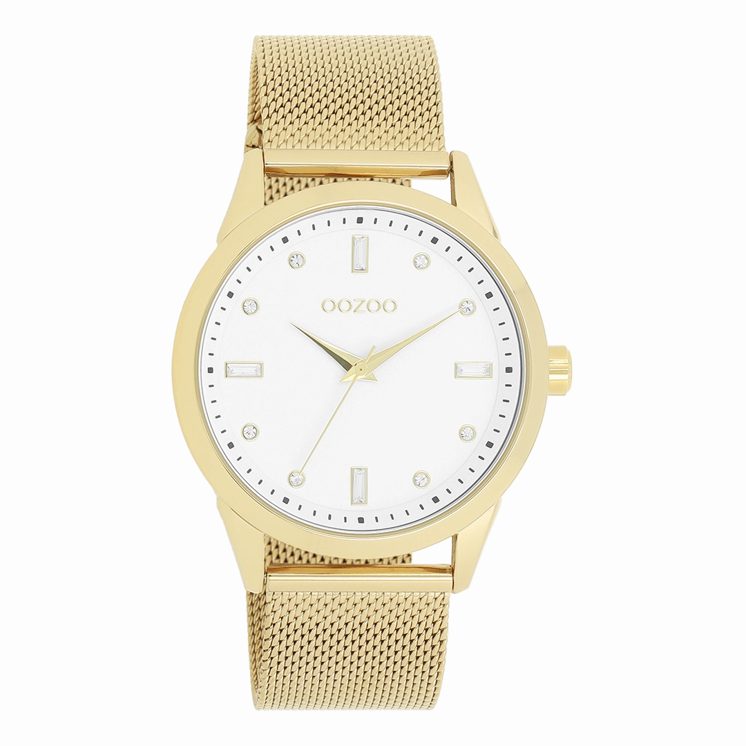 Gold coloured OOZOO watch with metal mesh bracelet - C11282