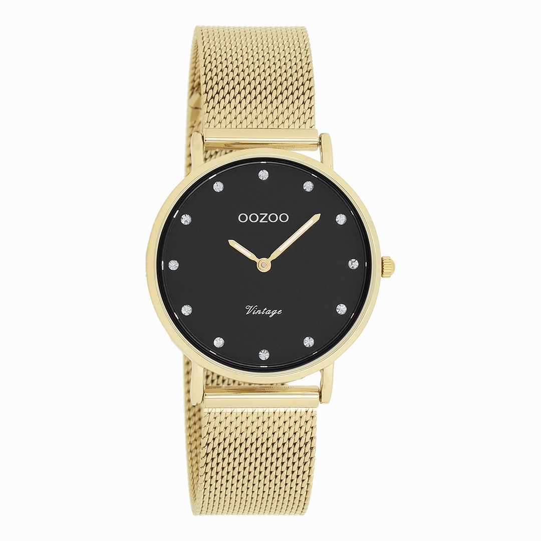 Gold coloured OOZOO watch with metal mesh bracelet - C20242