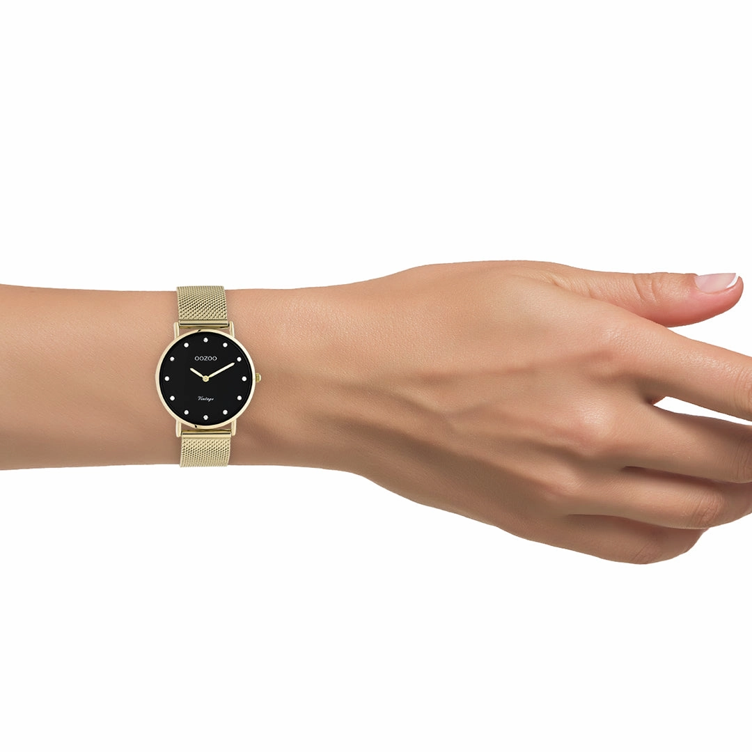 Gold coloured OOZOO watch with metal mesh bracelet - C20242