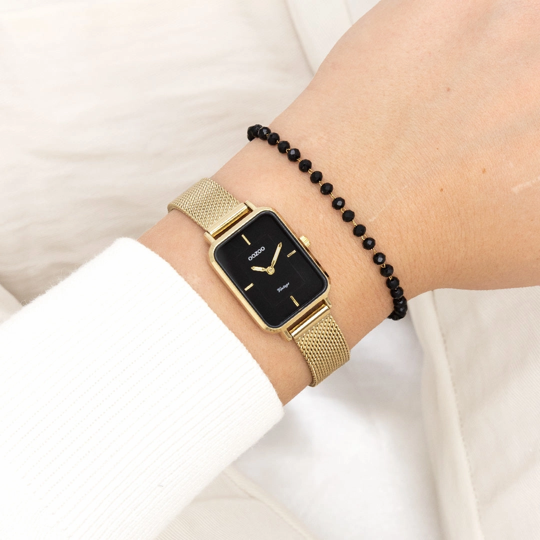 Gold coloured OOZOO watch with metal mesh bracelet - C20354