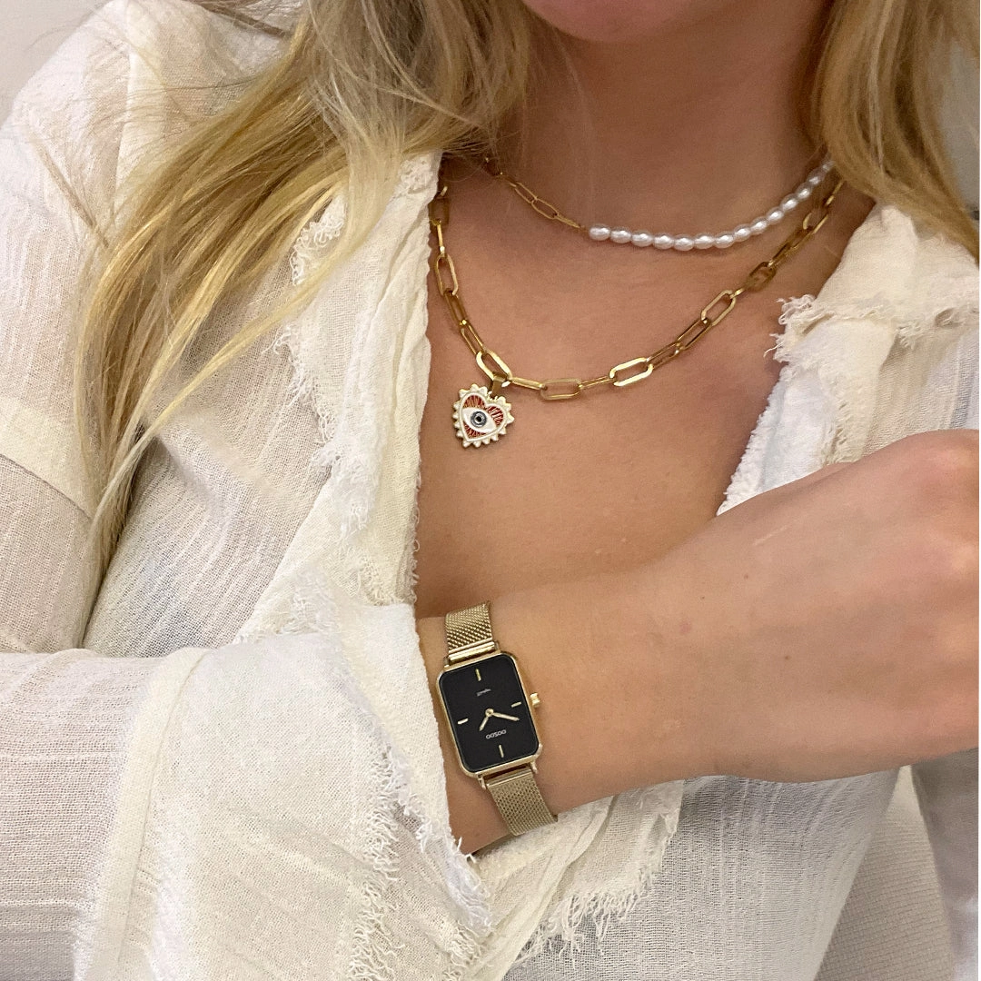 Gold coloured OOZOO watch with metal mesh bracelet - C20354