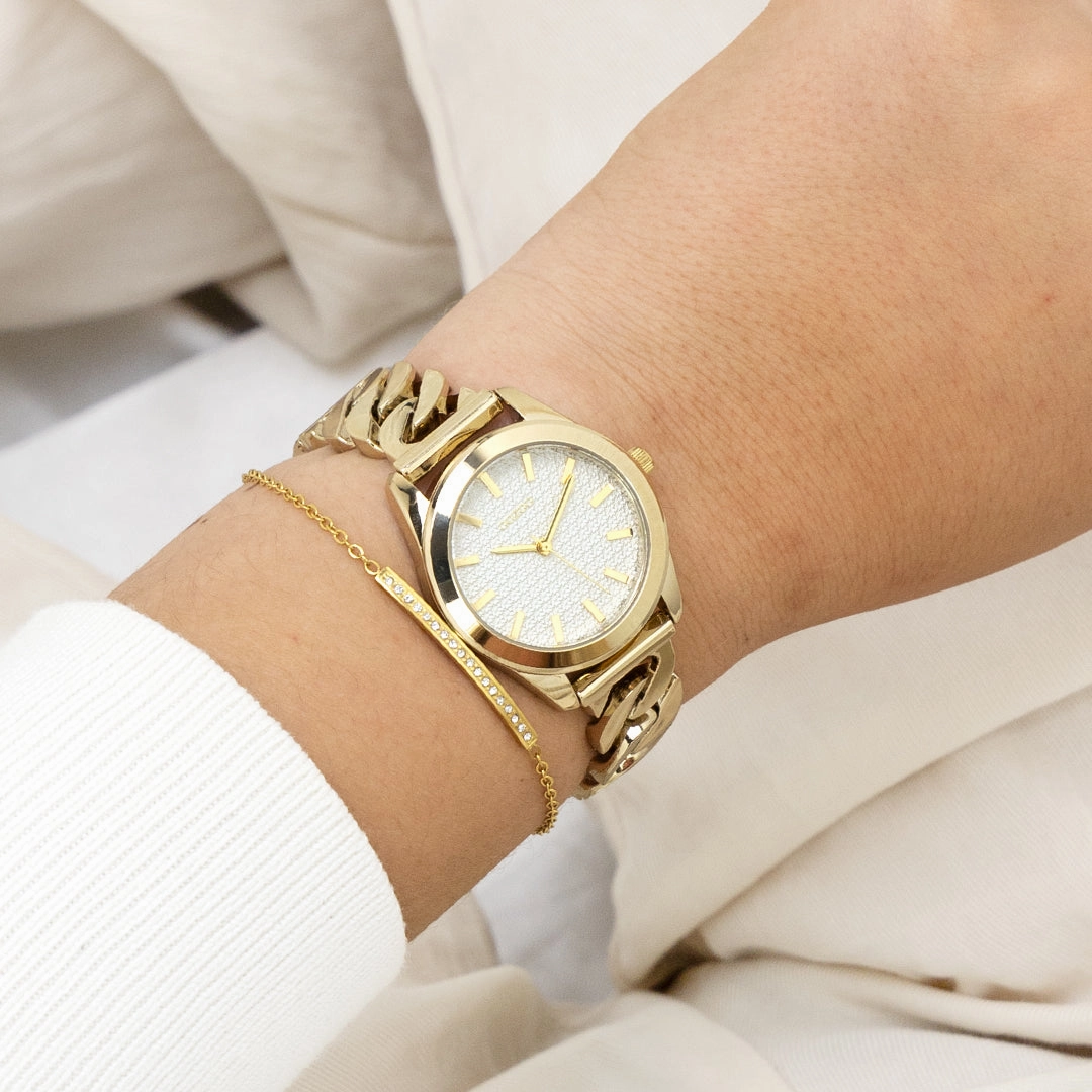 Gold coloured OOZOO watch with petit chain bracelet - C11419