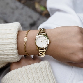 Gold coloured OOZOO watch with petit chain bracelet - C11419