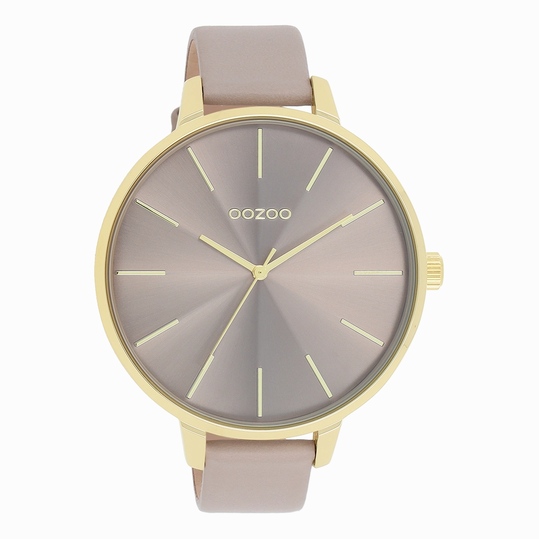 Gold coloured OOZOO watch with taupe leather strap - C11256