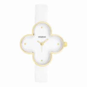 Gold coloured OOZOO watch with white leather strap - C11520
