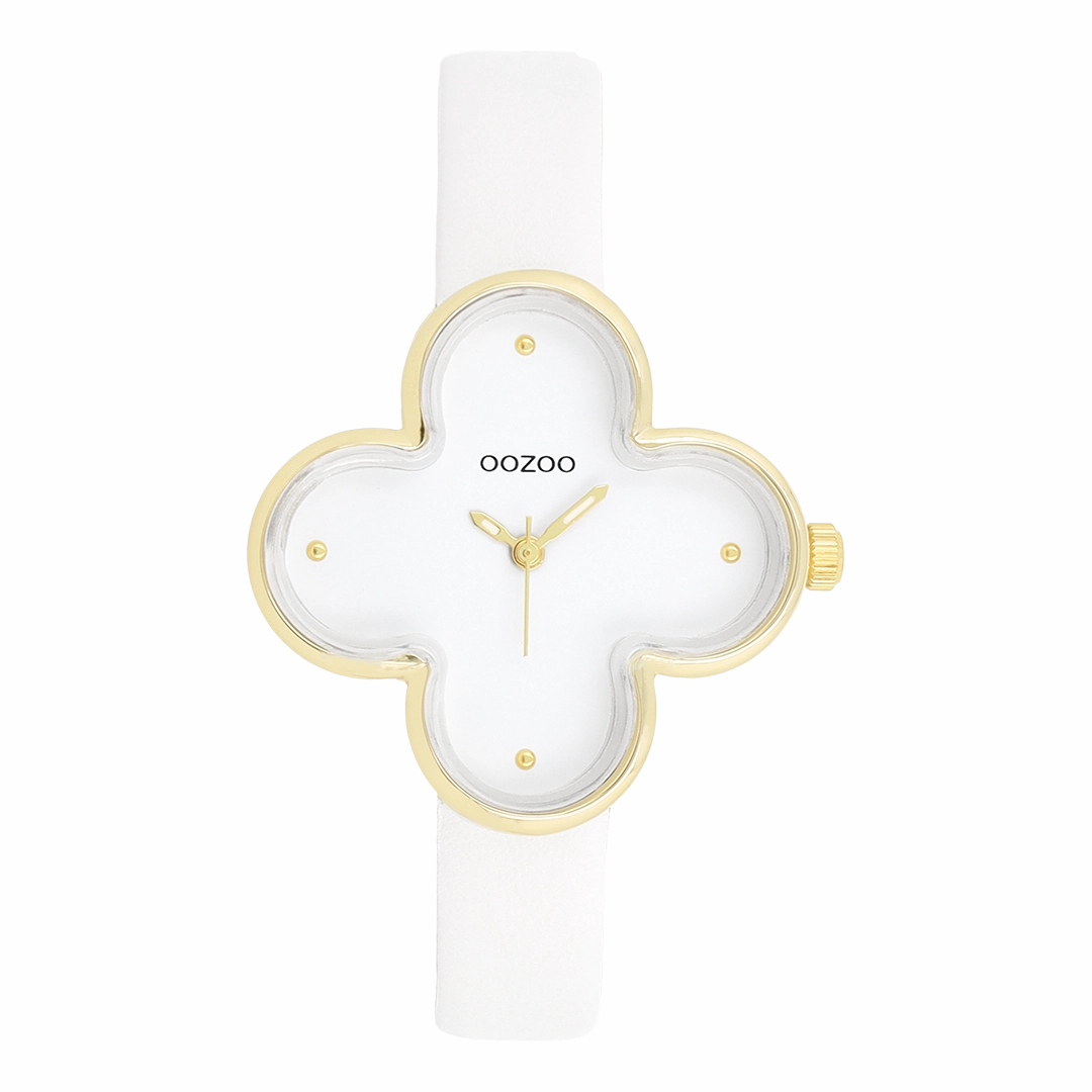 Gold coloured OOZOO watch with white leather strap - C11520