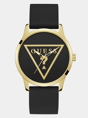 Gold-Tone Triangle and Black Silicone Analog Watch