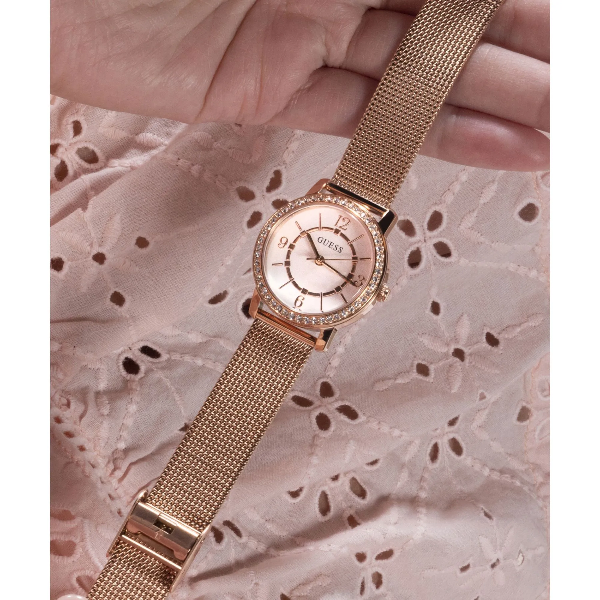 GUESS Ladies Rose Gold Tone Analog Watch GW0534L3